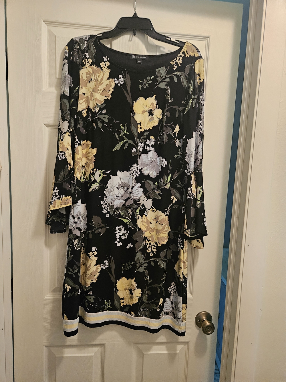 INC International Concepts Black Floral Shift Dress with Yellow and White Blooms